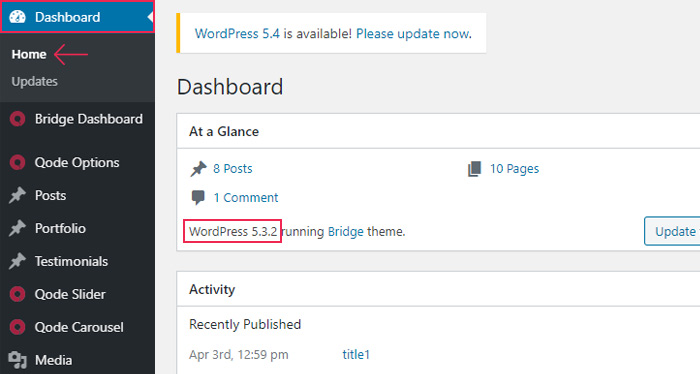 Verificación de su versión de WordPress en el área de administración