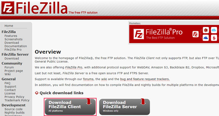 Botón Descargar FileZilla Client