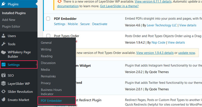 Configuración del plugin PDF Embedder