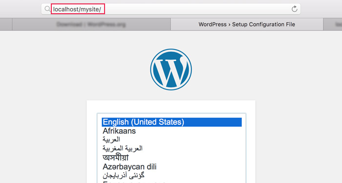 Instalar WordPress localmente a través del instalador en pantalla en el navegador