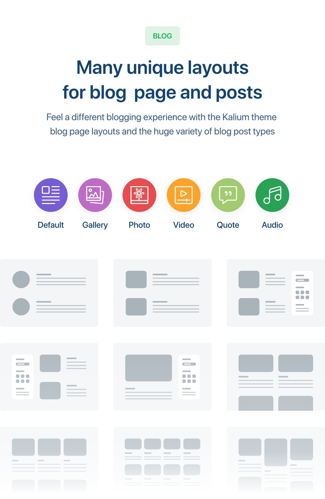 Muchos diseños únicos para la página del blog y las publicaciones.