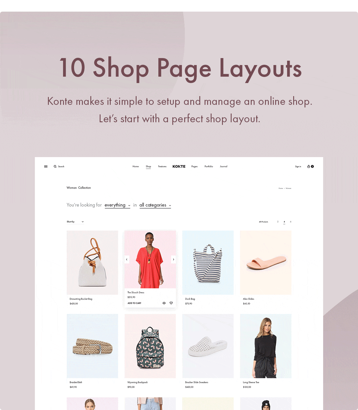 Tema Konte WooCommerce - Diseños de página de tienda