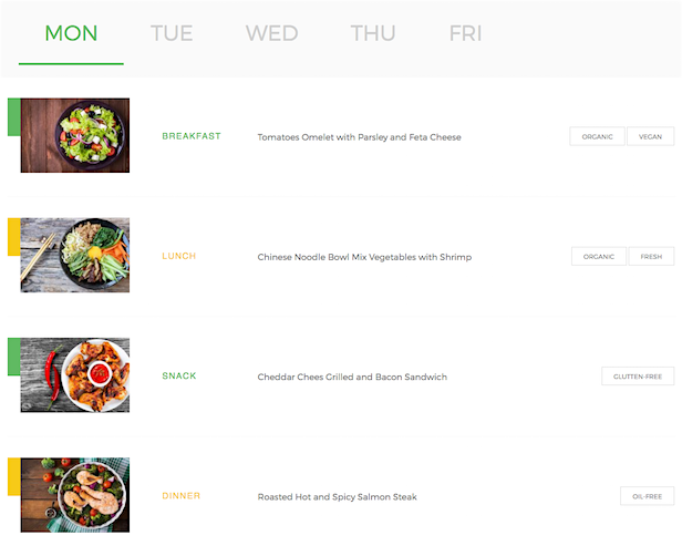 Planes de comidas nutricionales del tema Madang WordPress