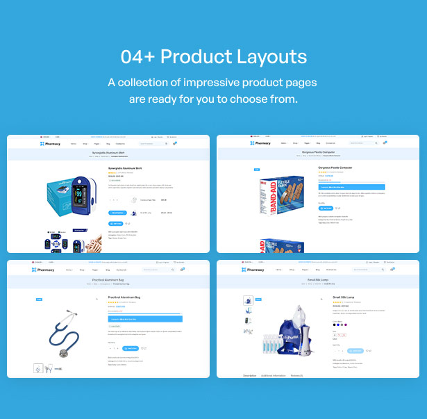 Diseños de productos de temas de WordPress para farmacias