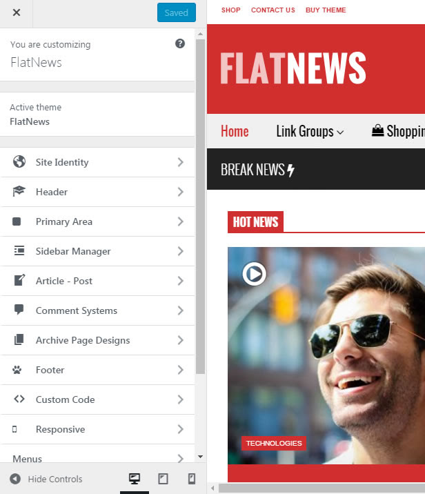 FlatNews - Tema WordPress Responsivo para Revista - Personalizador de Vista Previa en Vivo