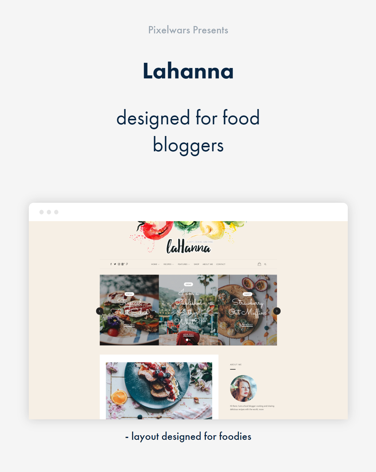 artículo de pixelwars - tema de blog de comida de wordpress de lahanna para blogueros de comida
