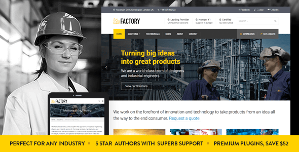 Descargar Factory Industrial Business WordPress Theme