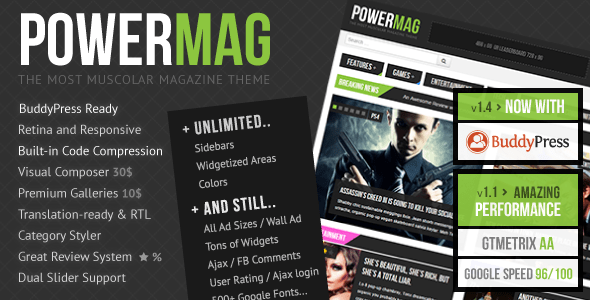 Descargar PowerMag Bold Magazine and Reviews WordPress Theme