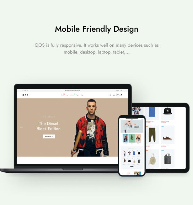 QOS - Tema de WordPress de comercio electrónico de moda con capacidad de respuesta móvil - Primer diseño móvil - Totalmente receptivo